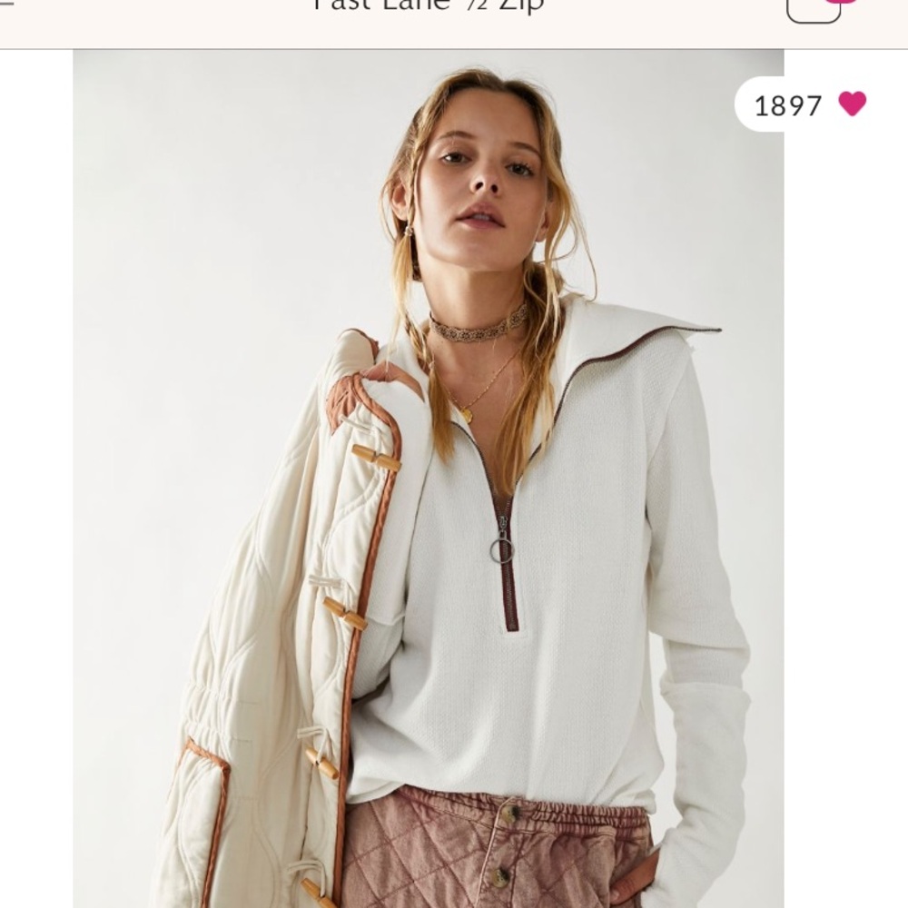 Free people half zip sweatshirt, white, xl